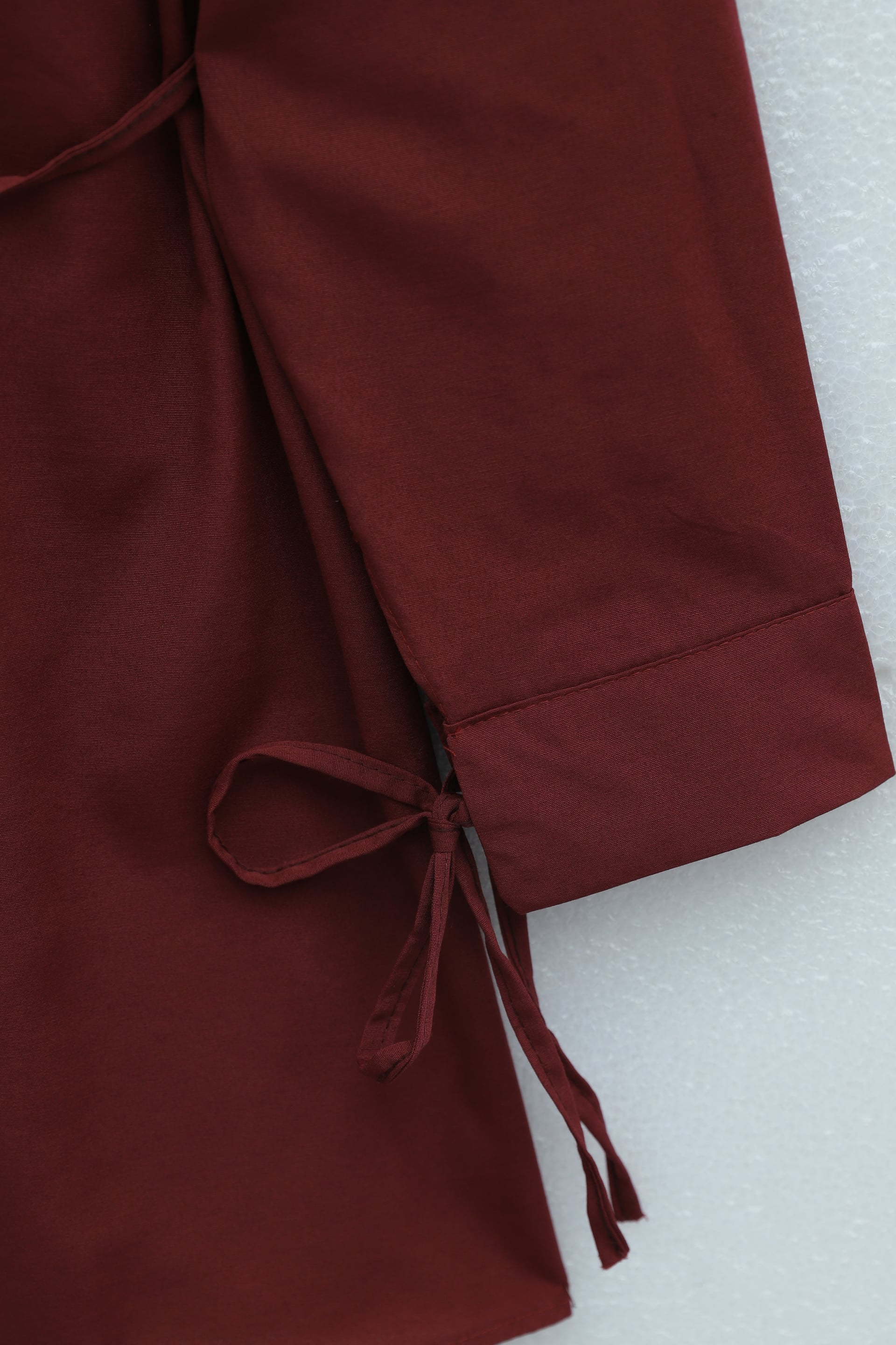 Lace Collar Poplin Tunic with Tie Belt and Cuffs - Bordeaux - Podyumplus - by Peralane - photo 5