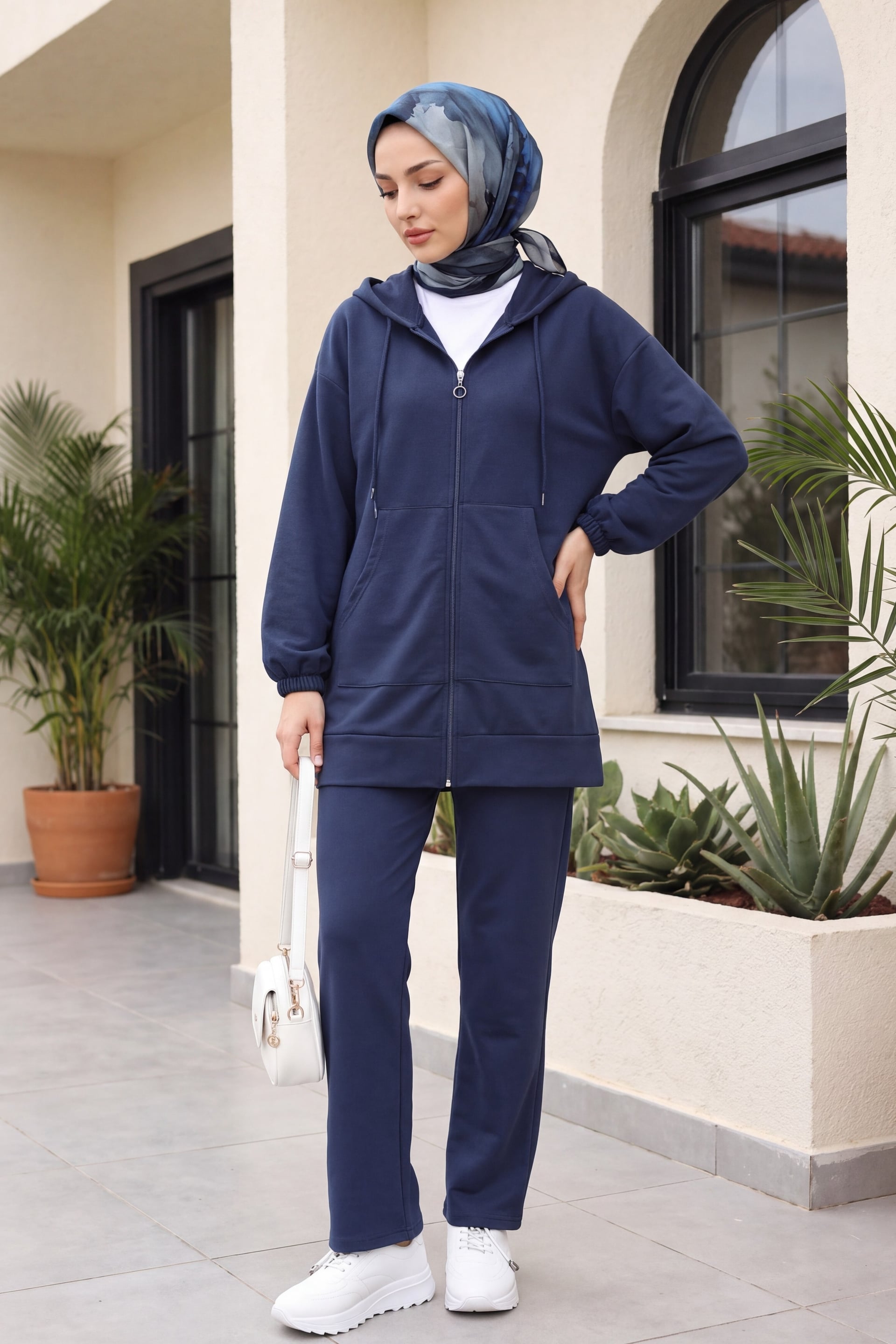 Zip-Up Hooded Jersey Lounge Set - Indigo - Podyumplus - by Peralane - photo 4