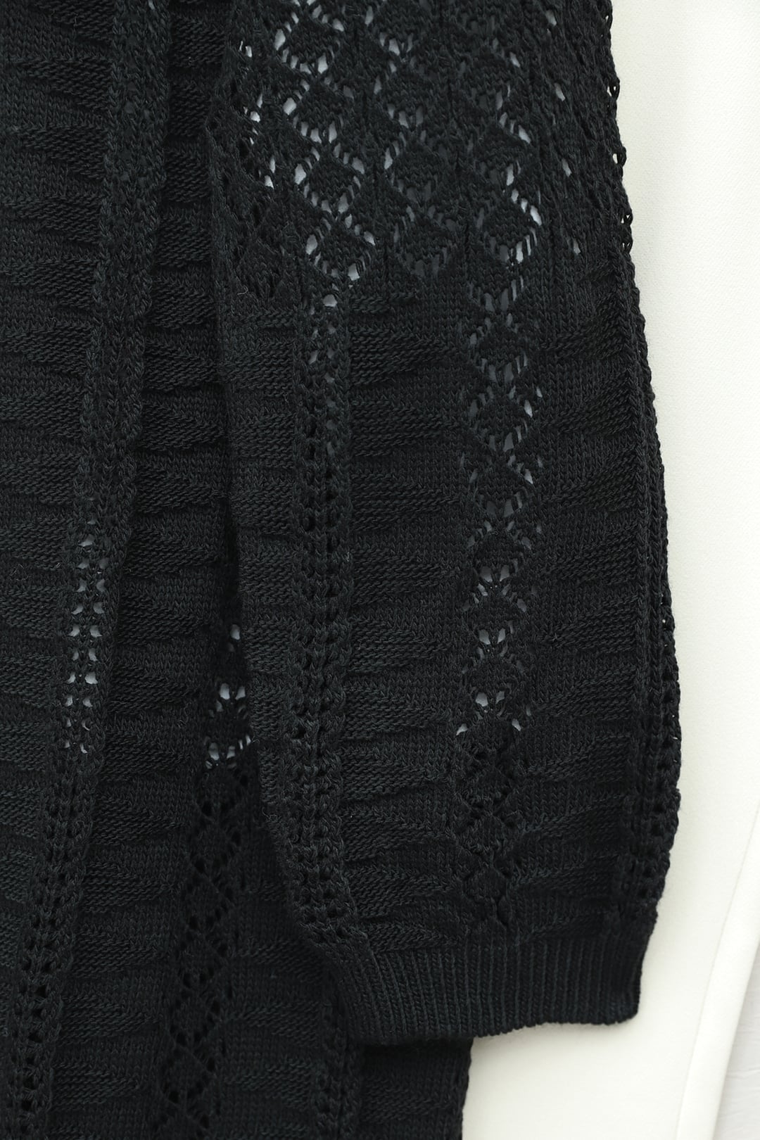 Pom-Pom Mixed Pattern Mid-Length Knit Cardigan - Black - Podyumplus - by Peralane - photo 7