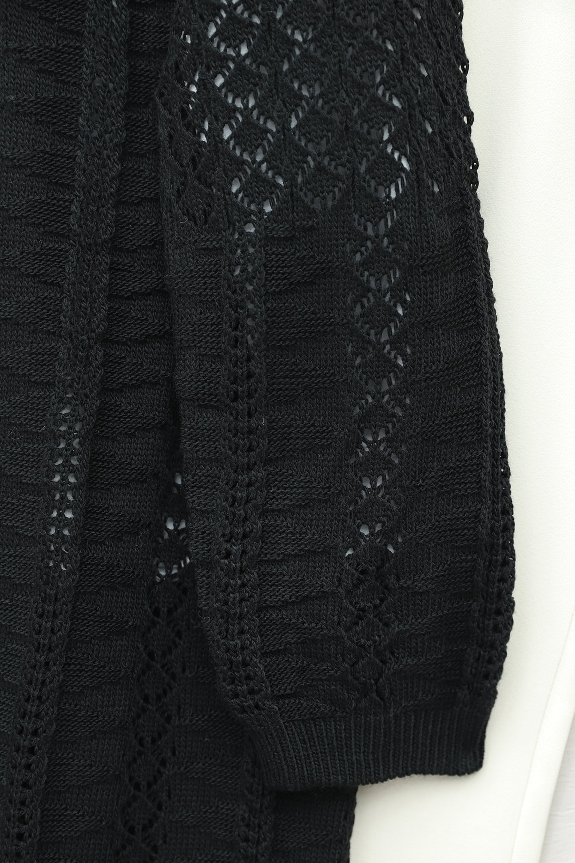 Pom-Pom Mixed Pattern Mid-Length Knit Cardigan - Black - Podyumplus - by Peralane - photo 7