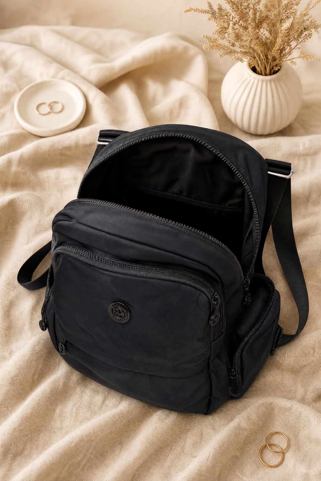 Multi-Compartment Water-Repellent Daily Backpack - Black - Podyumplus - by Peralane - photo 2