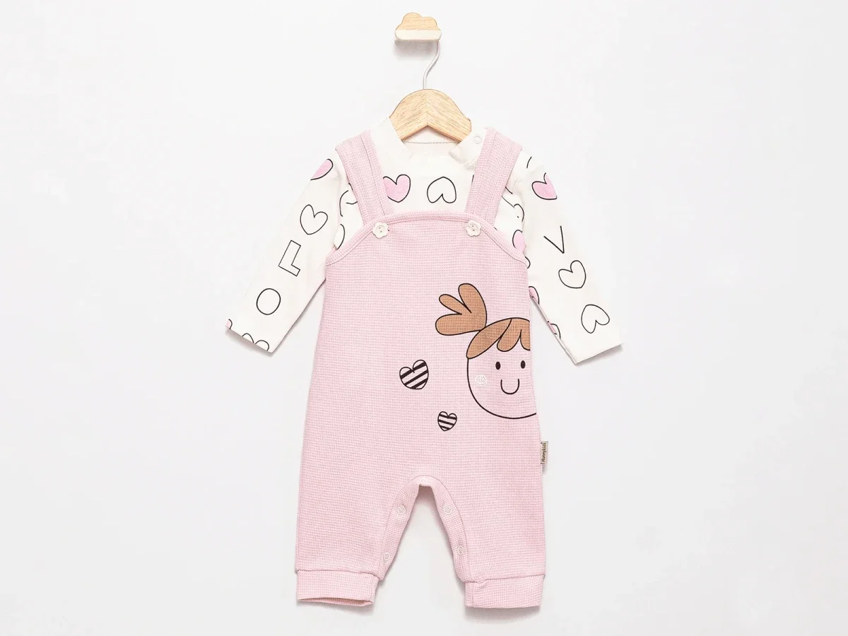 Kids Heart Print Baby Girl Dungaree Set - Feely Kids - by Peralane