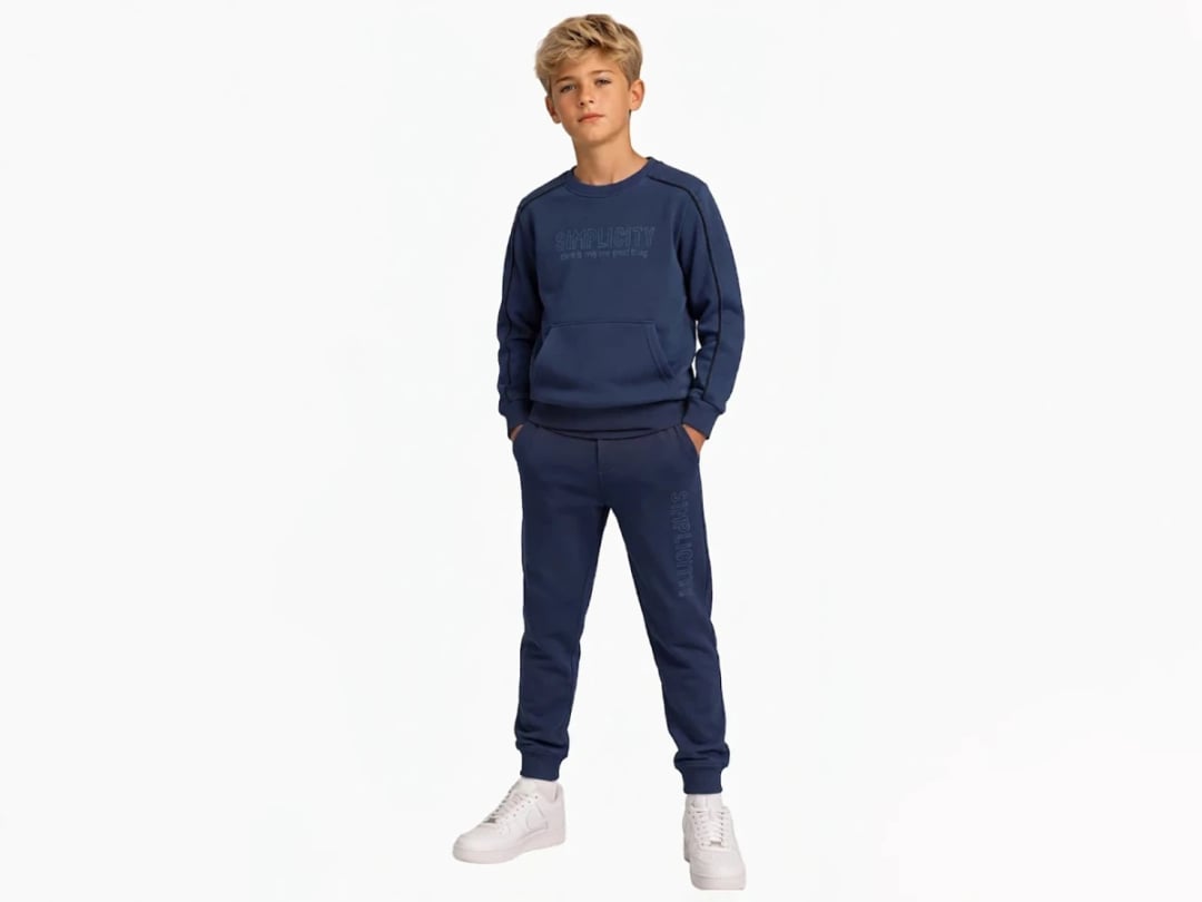 Boys' Navy Blue Fleece Tracksuit Set with Kangaroo Pocket - Koska - by Peralane