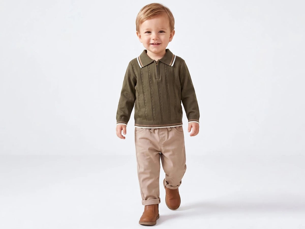 Boys' Knit Pattern Sweater and Trousers Set, Olive Green, 4-Pack - Canoz - by Peralane