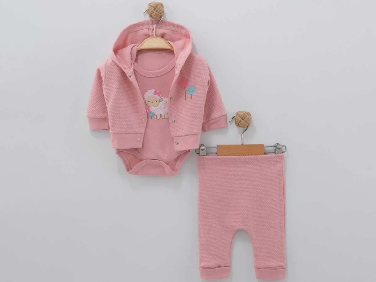 Girls Baby Knit Set with Embroidered Lamb Motif - Dusty Pink - Nayinom - by Peralane