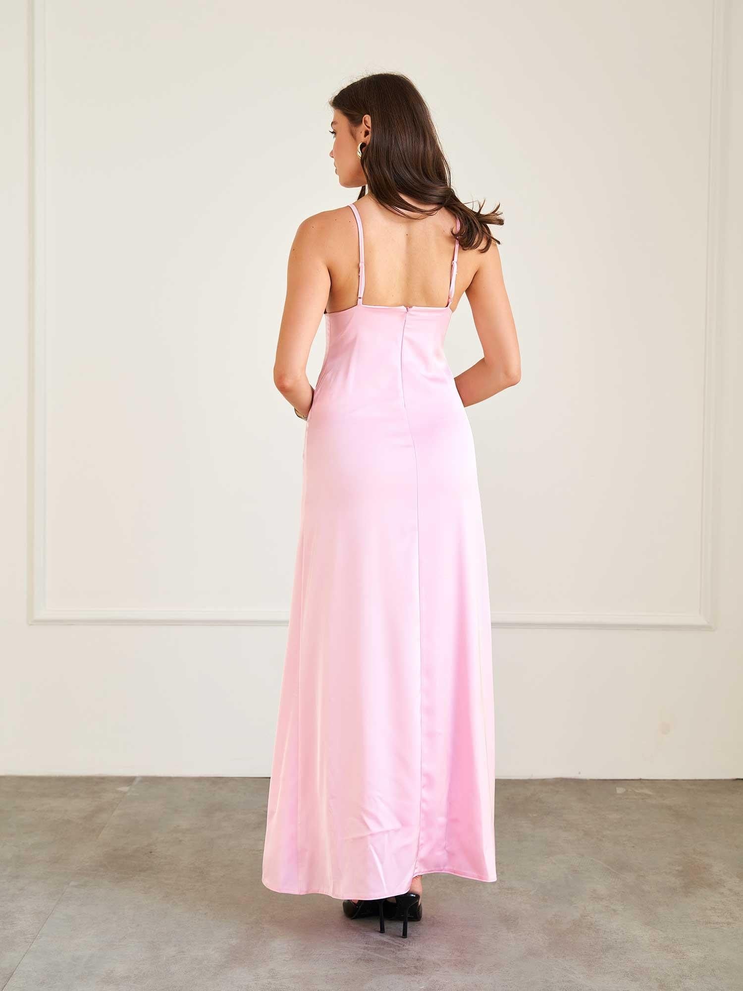 Lace-Trimmed Satin Long Slip Dress in Pink - Lefon - by Peralane - photo 8