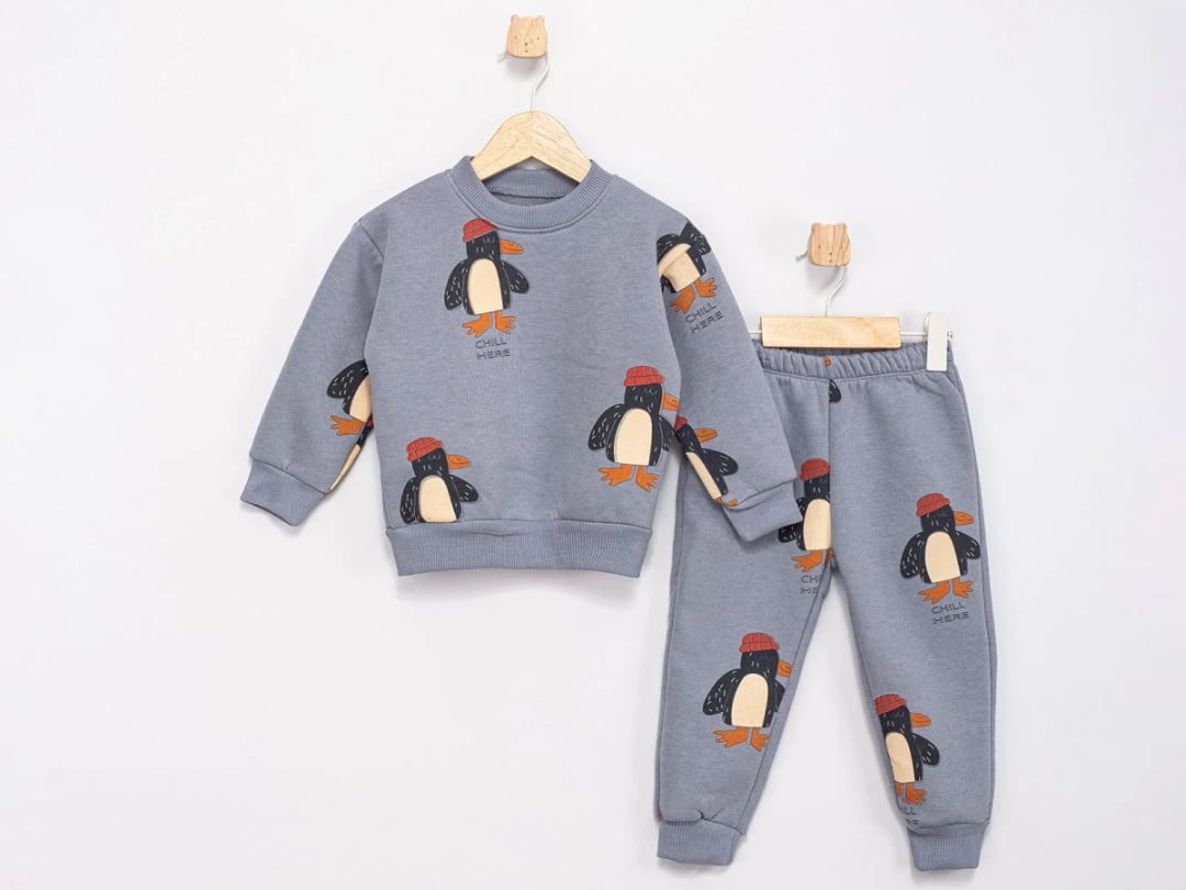 Penguin Patterned 4-Piece Boys' Tracksuit Set with Sweatshirt and Pants - Feely Kids - by Peralane