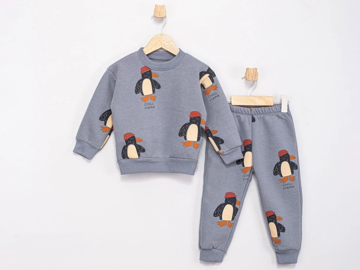 Penguin Patterned 4-Piece Boys' Tracksuit Set with Sweatshirt and Pants - Feely Kids - by Peralane