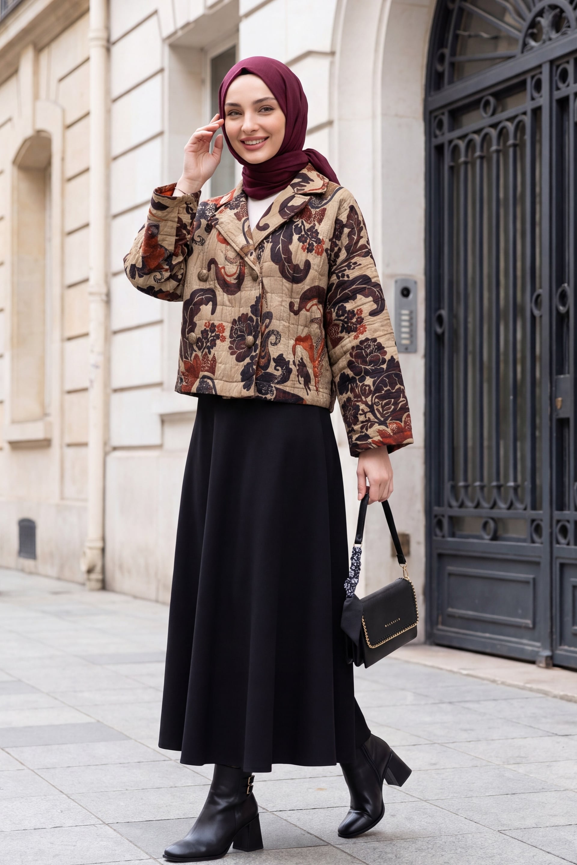 Women's Quilted Jacket with Mixed Print - Beige - Podyumplus - by Peralane - photo 2