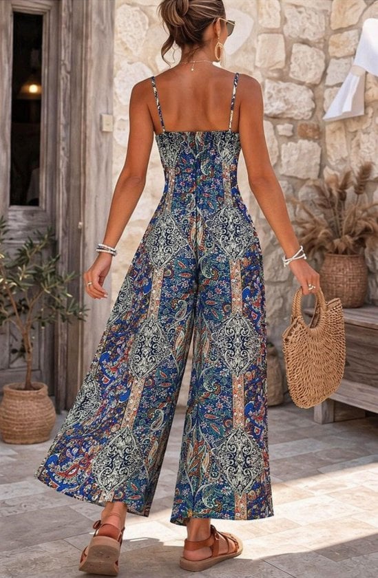 Women's Sleeveless V-Neck Drawstring Waist Paisley Floral Jumpsuit - Janes - by Peralane - photo 4