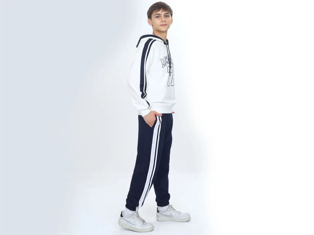 Monaco Printed 2-Stripe Boys' Tracksuit Set in Navy - Vizviz - by Peralane