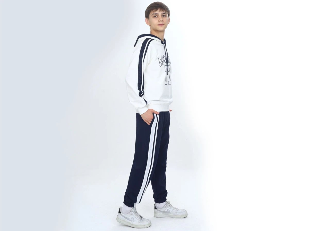 Monaco Printed 2-Stripe Boys' Tracksuit Set in Navy - Vizviz - by Peralane