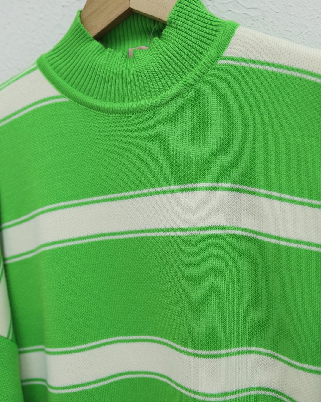 Striped Half-Collar Balloon Sleeve Knit Tunic - Light Green - Podyumplus - by Peralane - photo 5
