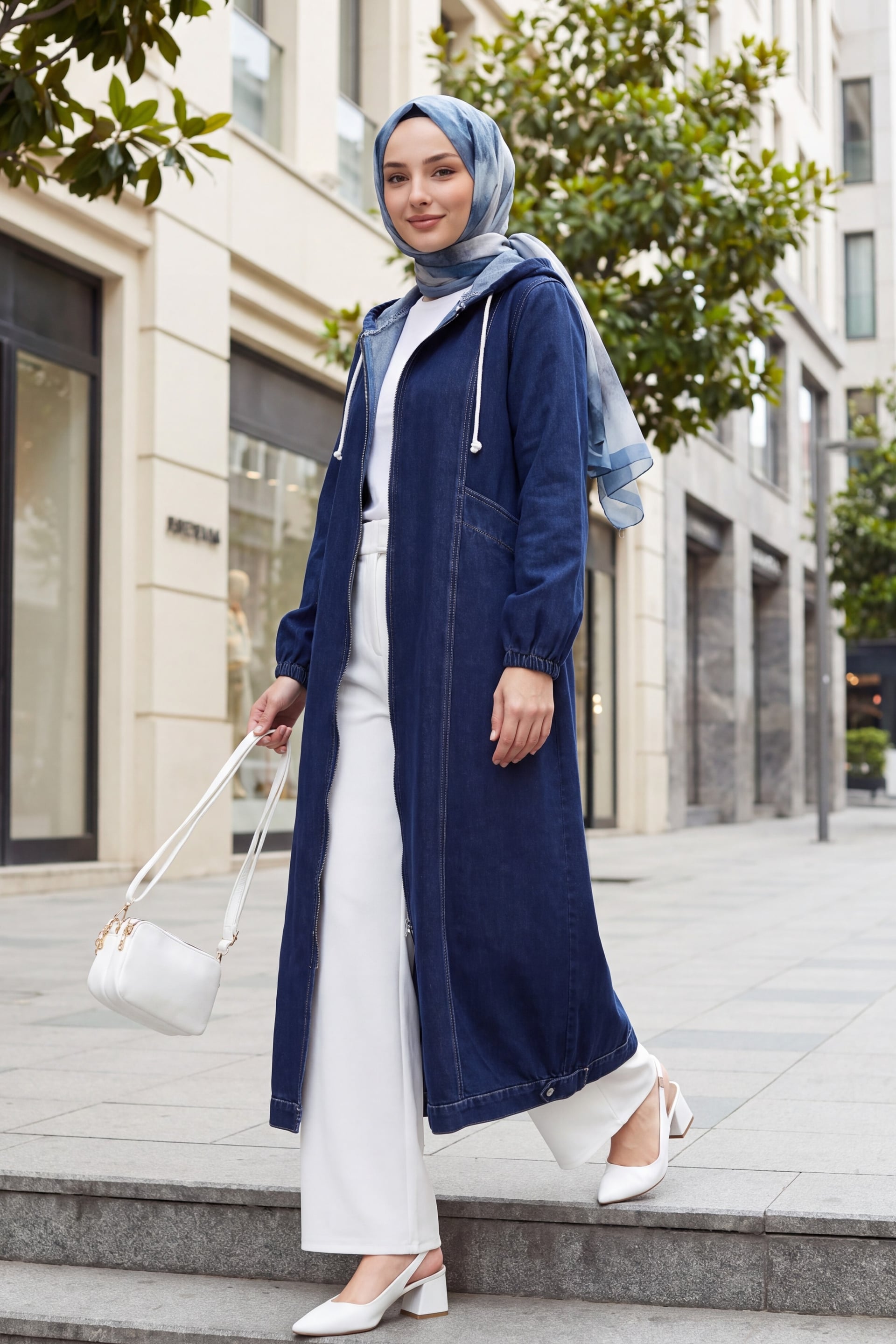 Longline Hooded Denim Jacket with Full-Length Zip - Indigo - Podyumplus - by Peralane - photo 2