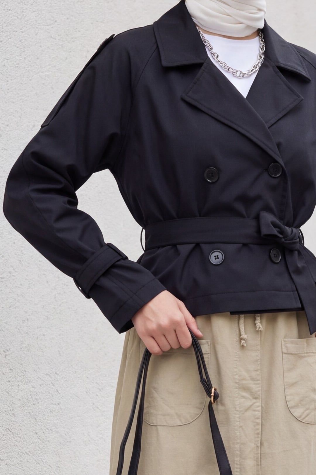 Women's Belted Short Trench Coat - Black - Bigdart - by Peralane - photo 7