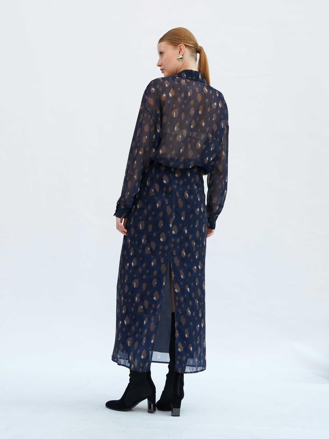 Navy Blue Abstract Print Maxi Skirt with Belt - Lefon - by Peralane - photo 3
