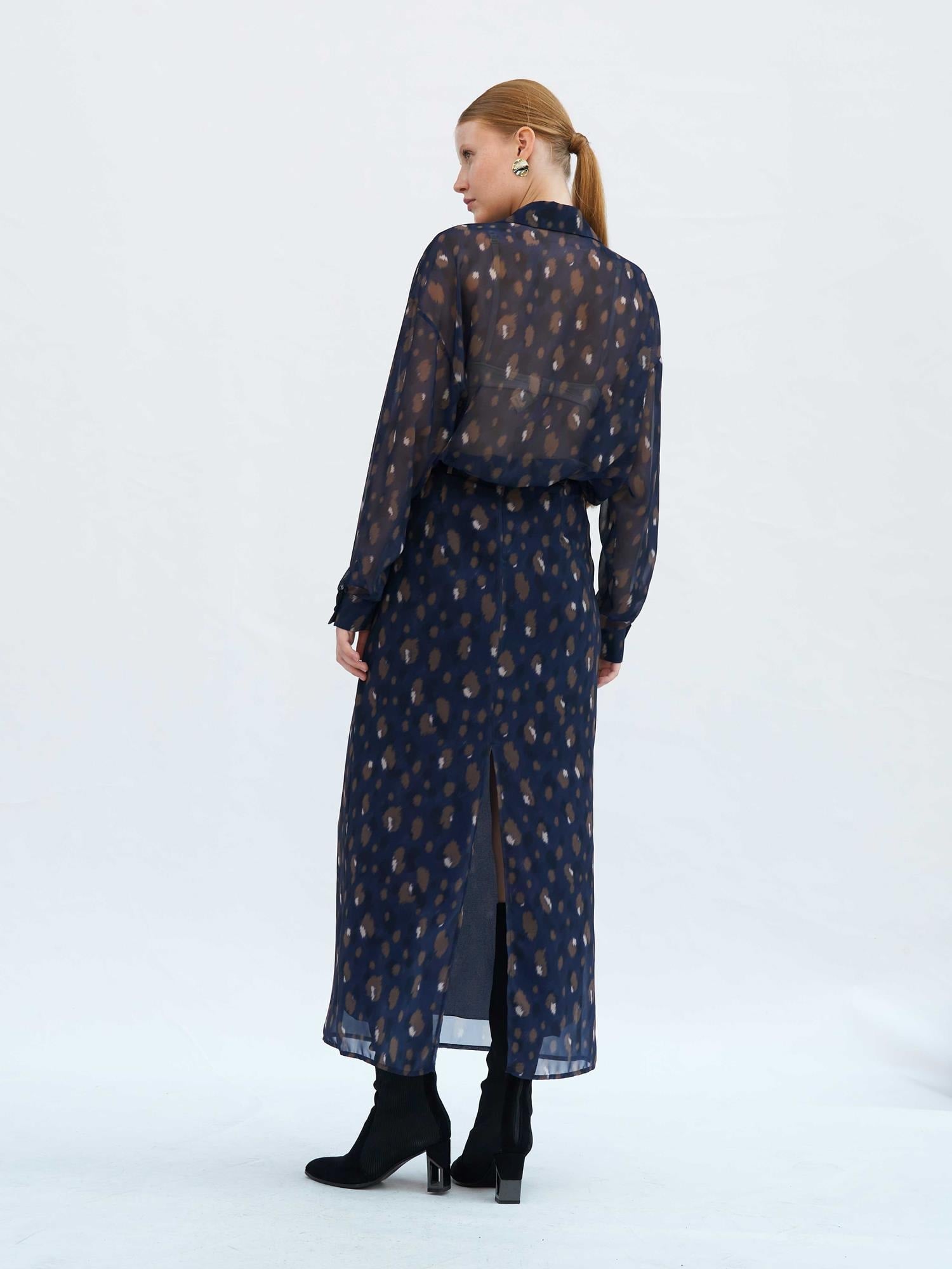 Navy Blue Abstract Print Maxi Skirt with Belt - Lefon - by Peralane - photo 3
