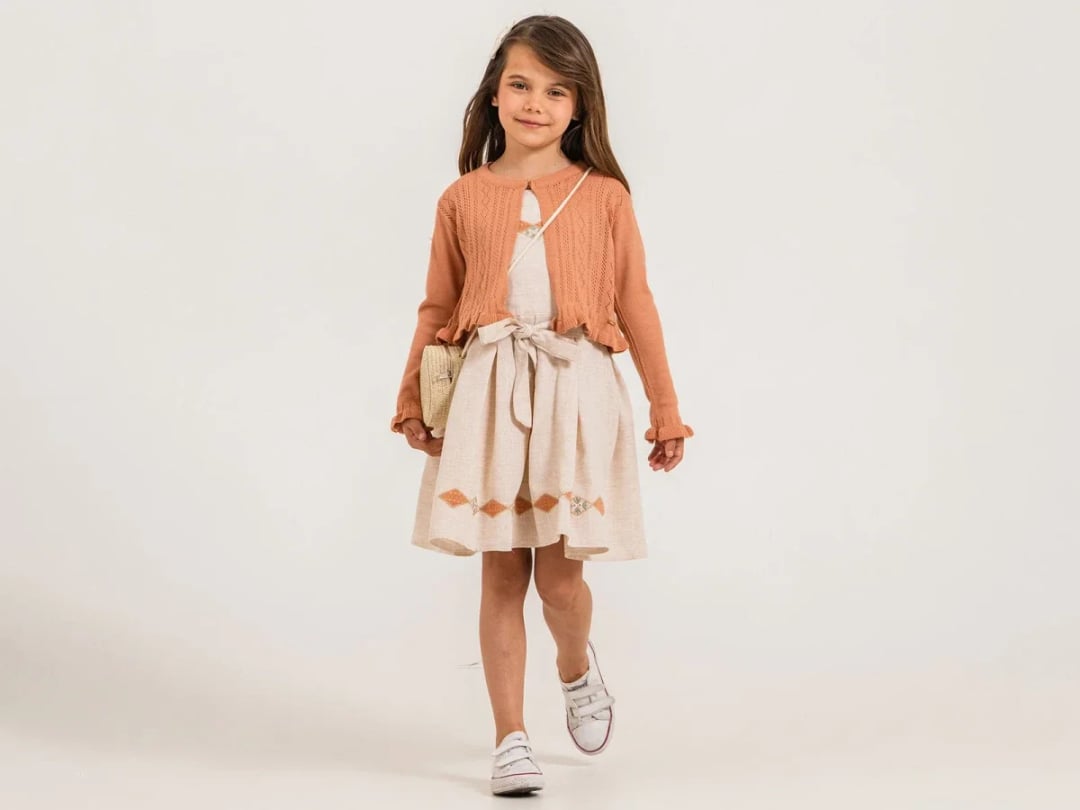 Girls' Embroidered Dress and Cardigan Set - Salmon - Pampal Kids - by Peralane
