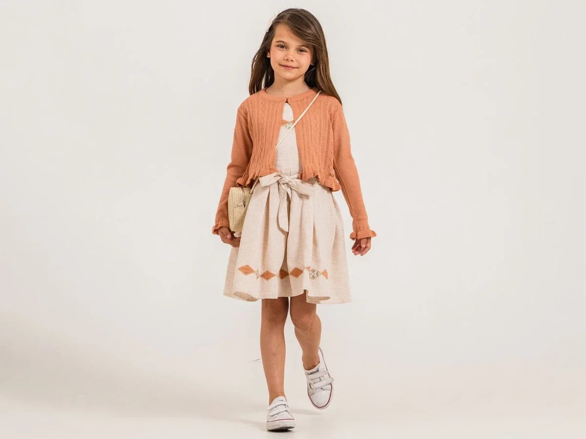 Girl's Dress and Cardigan Set with Diamond Print and Bag - Pampal Kids - by Peralane