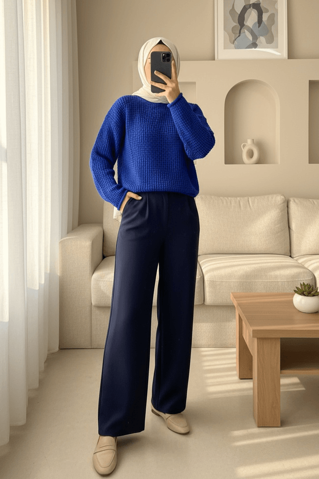 Round Neck Knit Sweater - Saks - Podyumplus - by Peralane