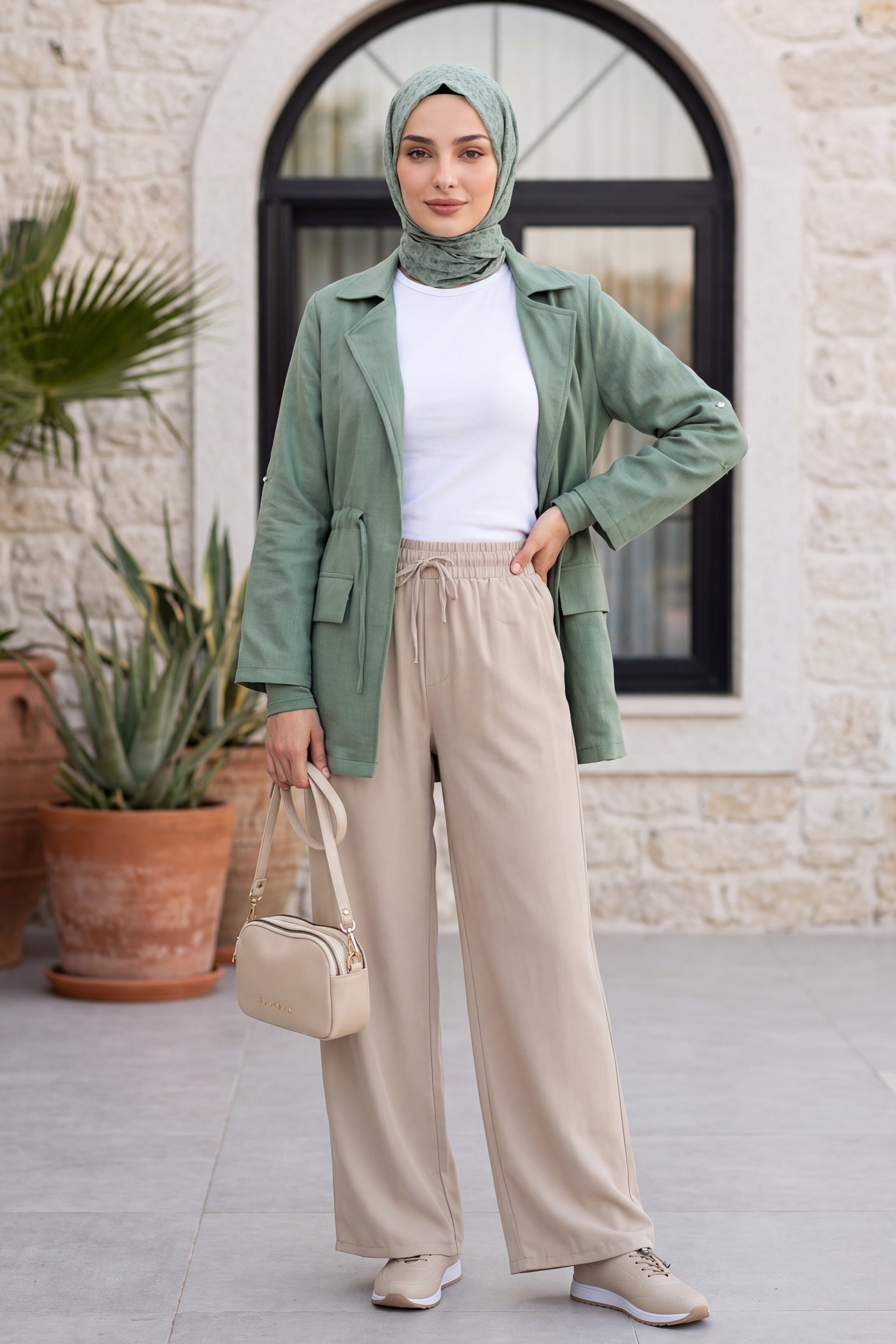 Tunnel Lace Pocket Detail Linen Look Kimono - Mint - Podyumplus - by Peralane - photo 6