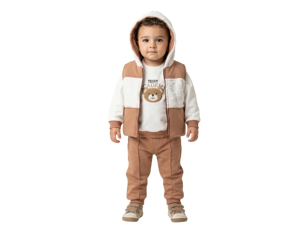 Boys' 3-Piece Set with Vest, Top, and Trousers - Brown - Bebly - by Peralane