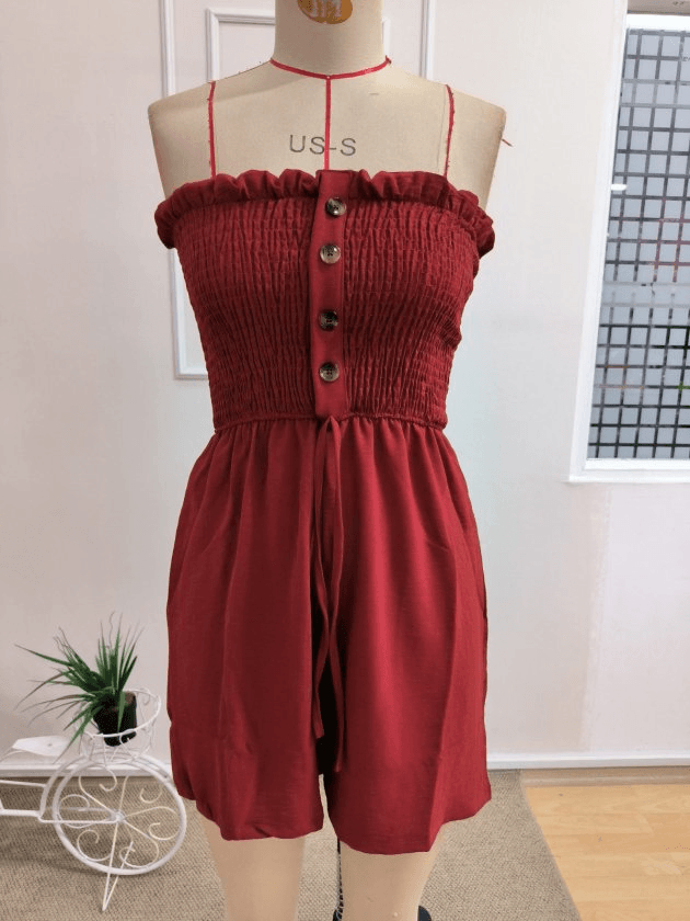 Women's Smocked Strapless Romper with Drawstring Waist - Janes - by Peralane - photo 4
