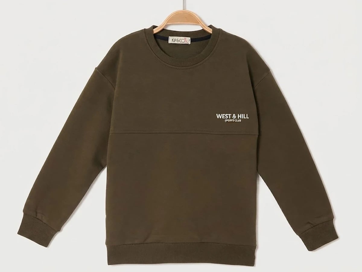 Boys' Olive Green Crew Neck Sweatshirt with West & Hill Print - Pack of 4 - Ruhat Kids - by Peralane
