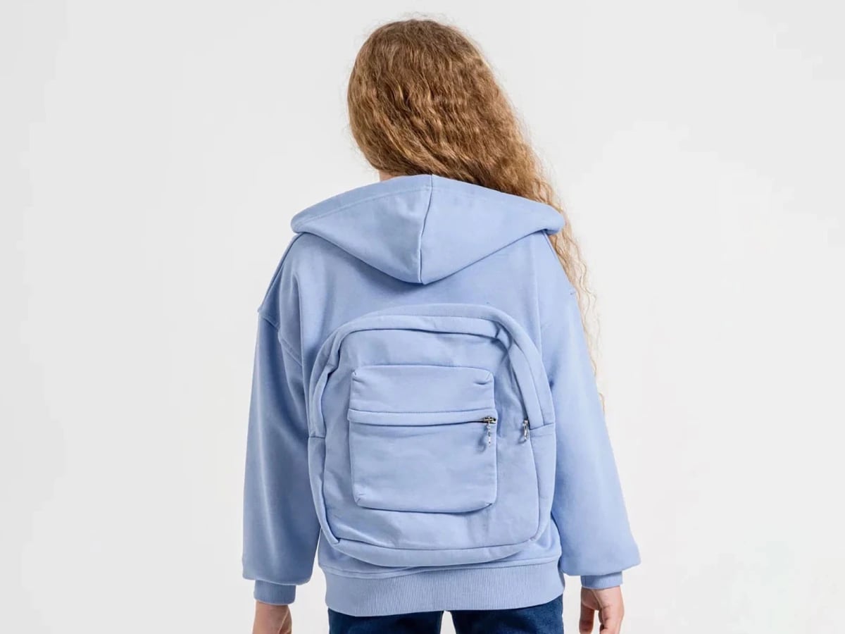 Girls' Hoodie with Attached Backpack - Light Blue - ÖZ Bebe - by Peralane