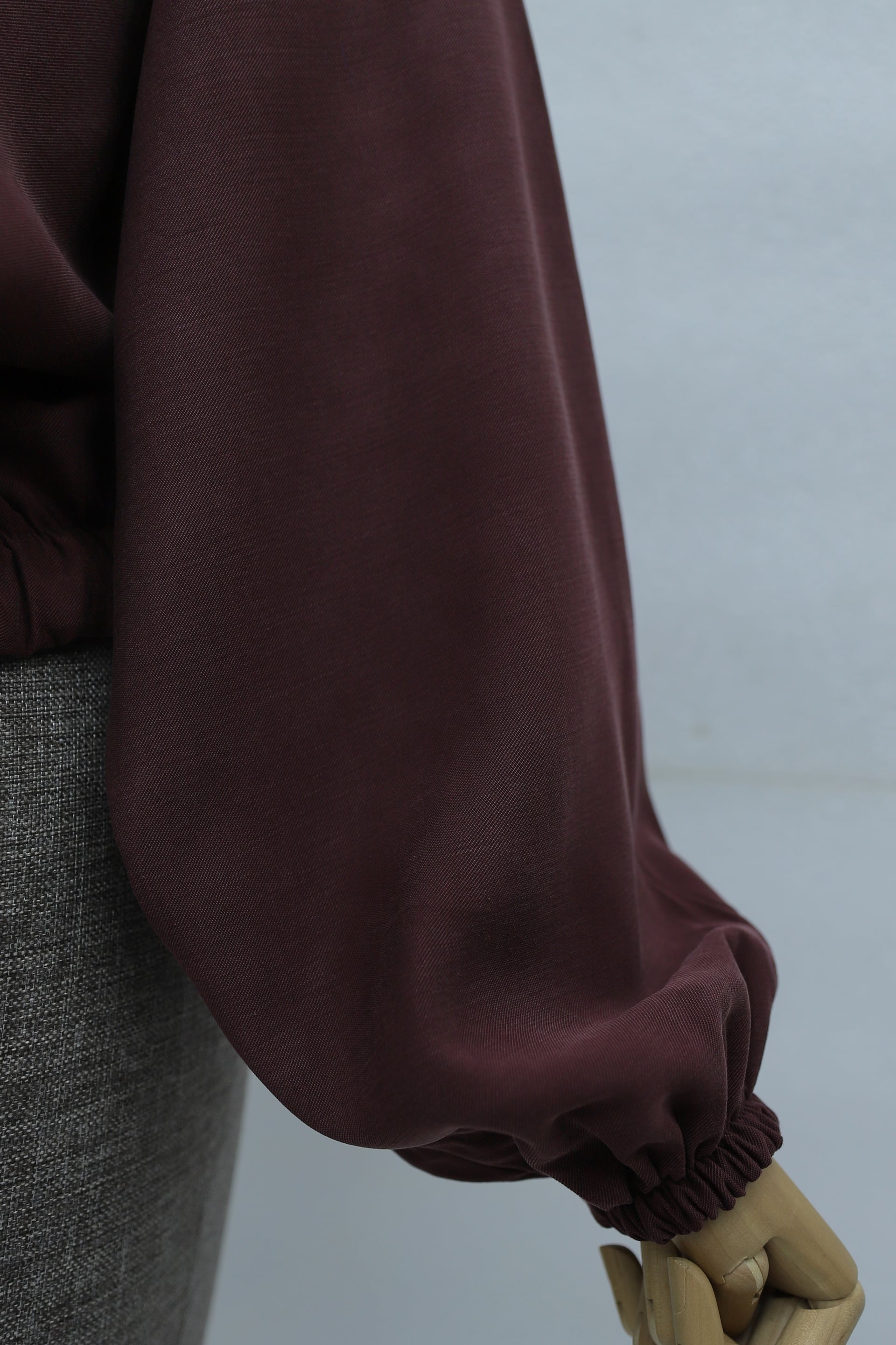 Diagonal Button-Front Blouse with Elasticated Waist and Sleeves - Bordeaux - Podyumplus - by Peralane - photo 7