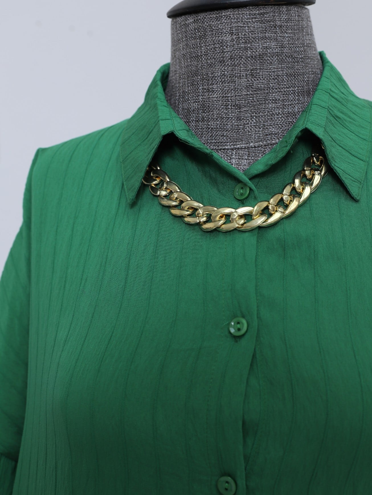 Green Patterned Button-Down Tunic Blouse - Podyumplus - by Peralane - photo 6
