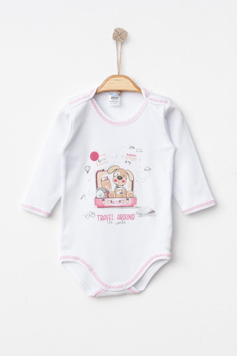 Unisex Baby Snap Bodysuit 9-18M with Travel Dog Print - Hoppidik - by Peralane