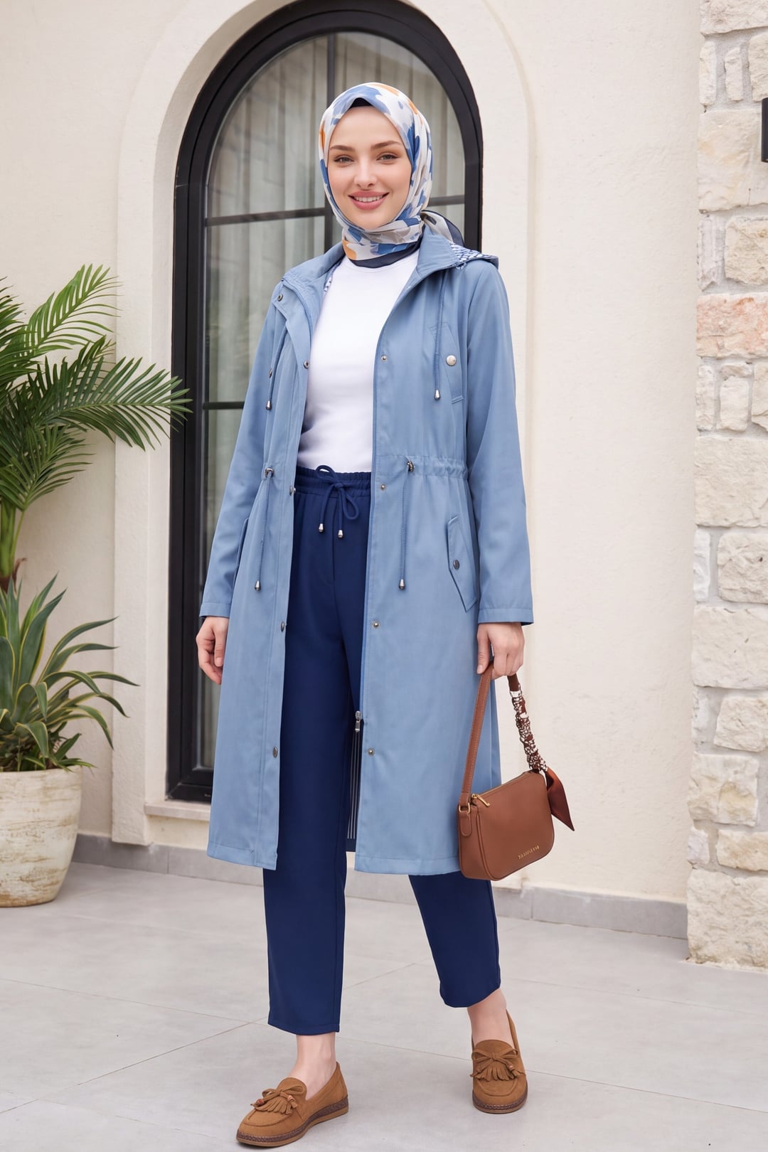 Striped Lined Trench Coat - Light Blue - Podyumplus - by Peralane - photo 3