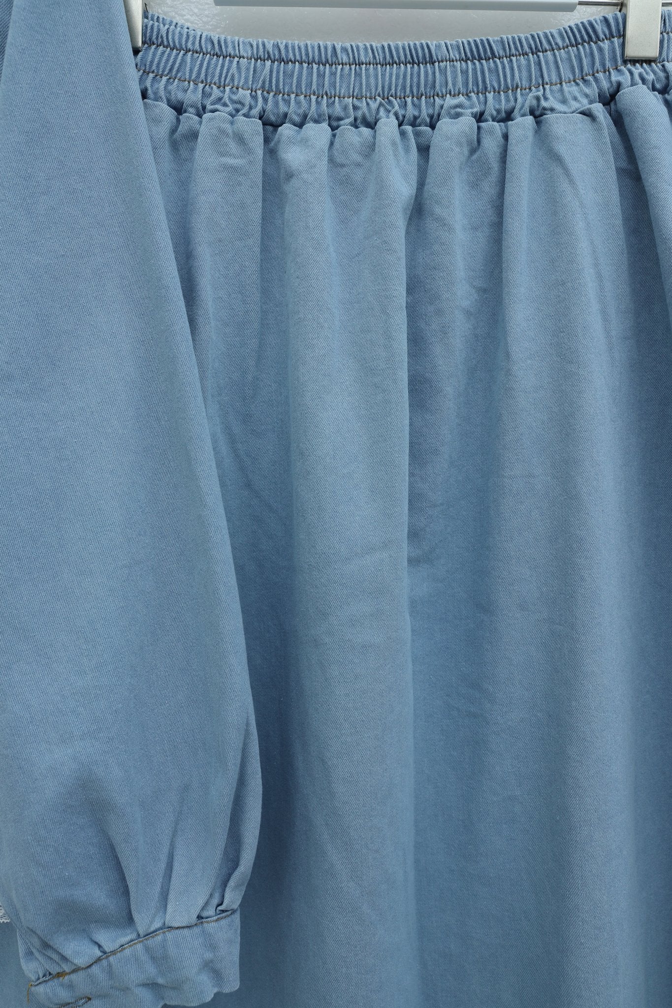 Round Neck Lace Detail Belted Button Skirt Denim Co-ord Set - Ice Blue - Podyumplus - by Peralane - photo 6