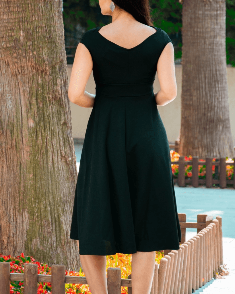 Women's Black Off-Shoulder Midi Crepe Dress with Short Sleeves - Janes - by Peralane - photo 7