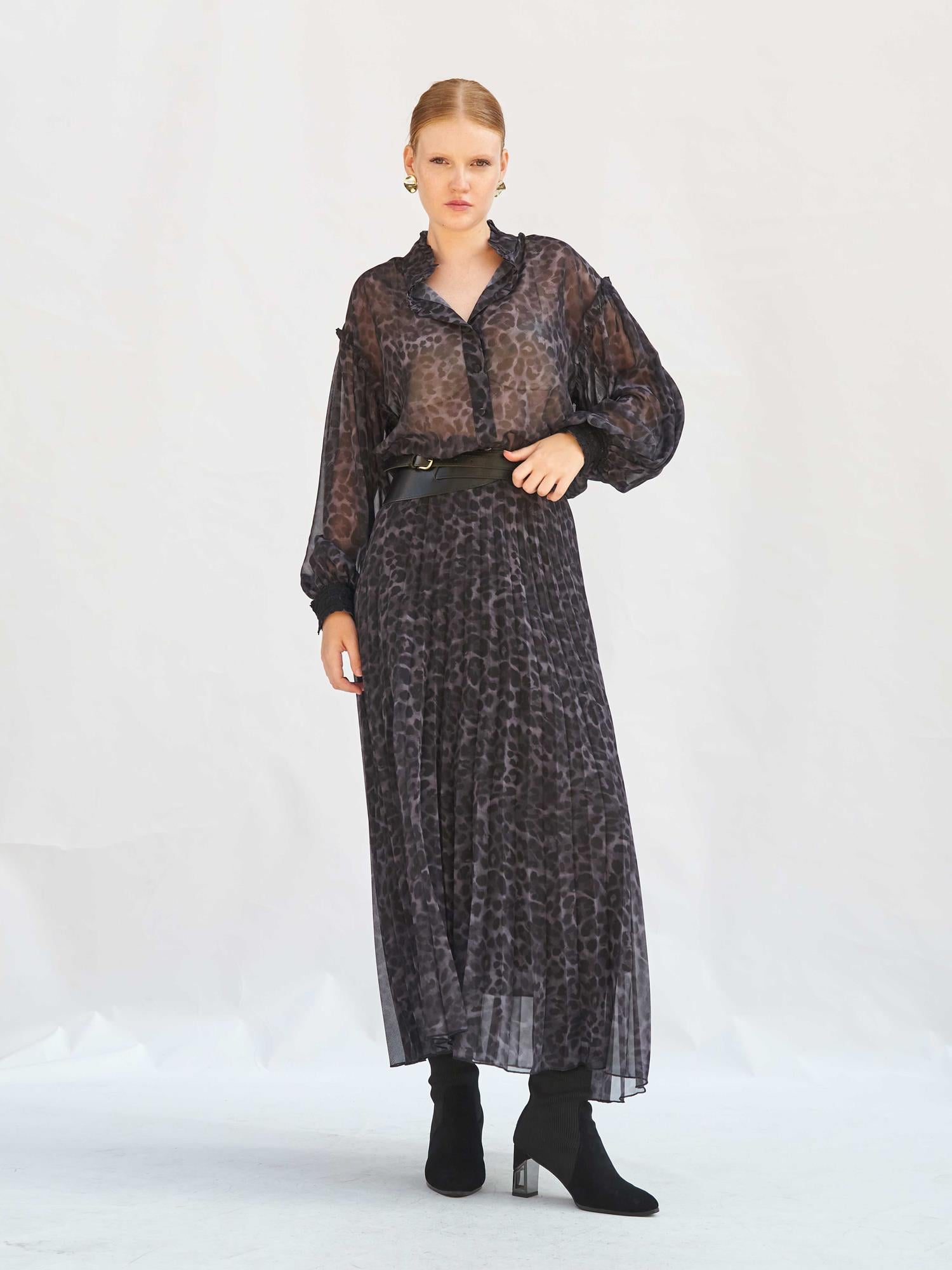 Leopard Print Sheer Blouse with Ruffled Collar - Lefon - by Peralane - photo 4