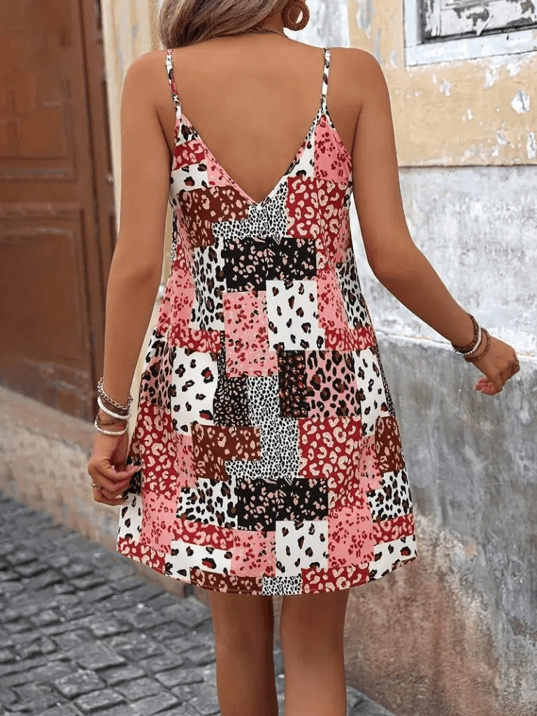 Women's Sleeveless V-Neck Suprem Dress with Animal Print Patchwork - Janes - by Peralane - photo 5