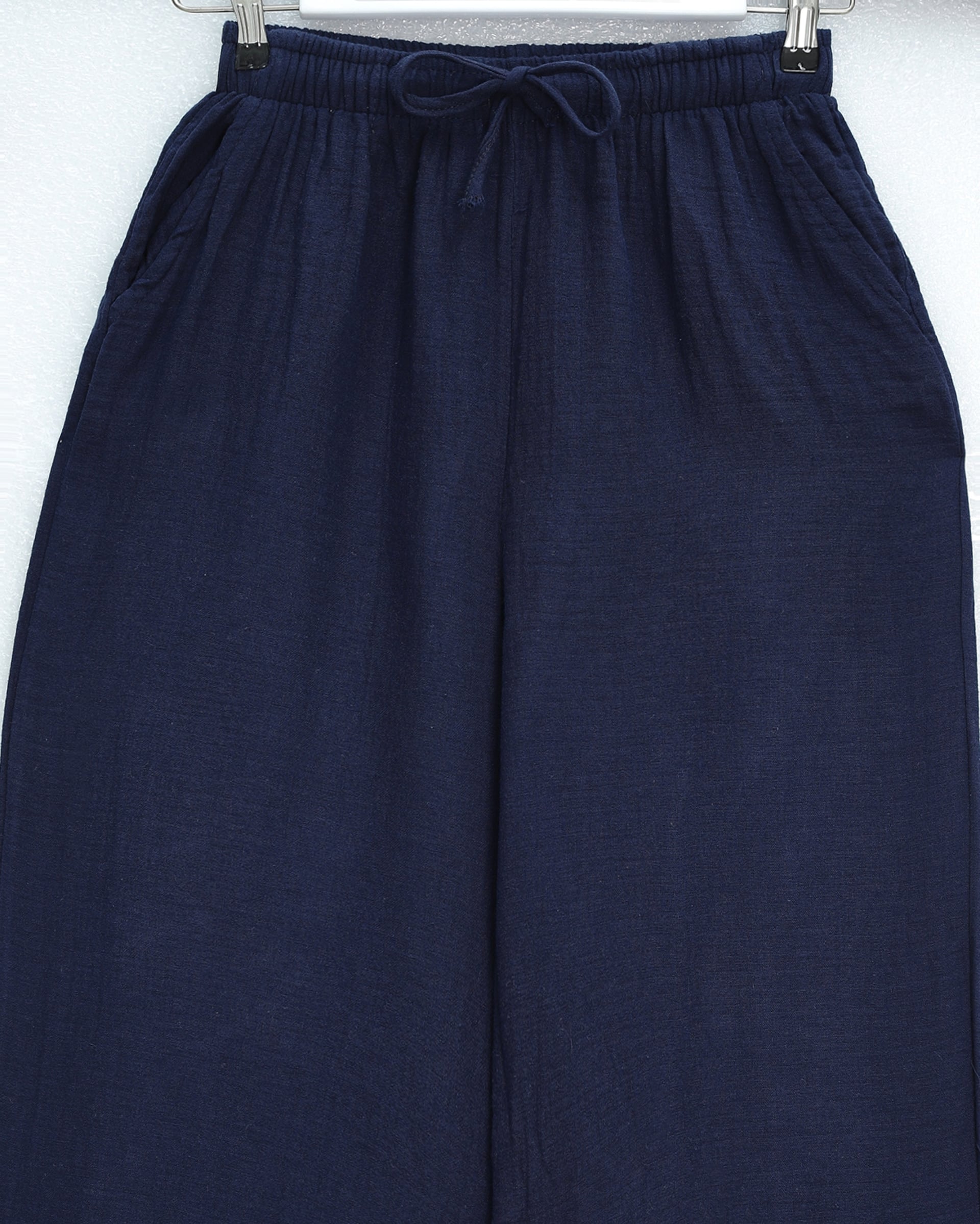 Elasticated Drawstring Wide Leg Muslin Trousers - Navy - Podyumplus - by Peralane - photo 5