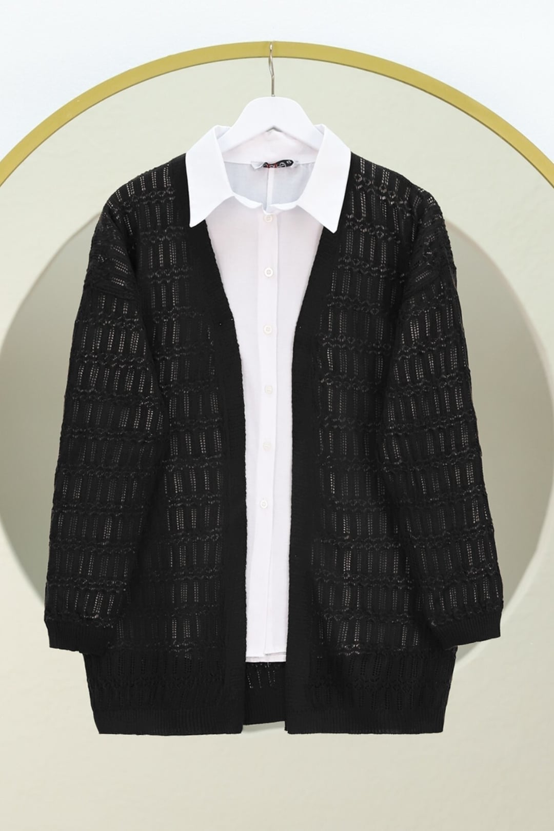 Black Openwork Knit Cardigan - Podyumplus - by Peralane - photo 3