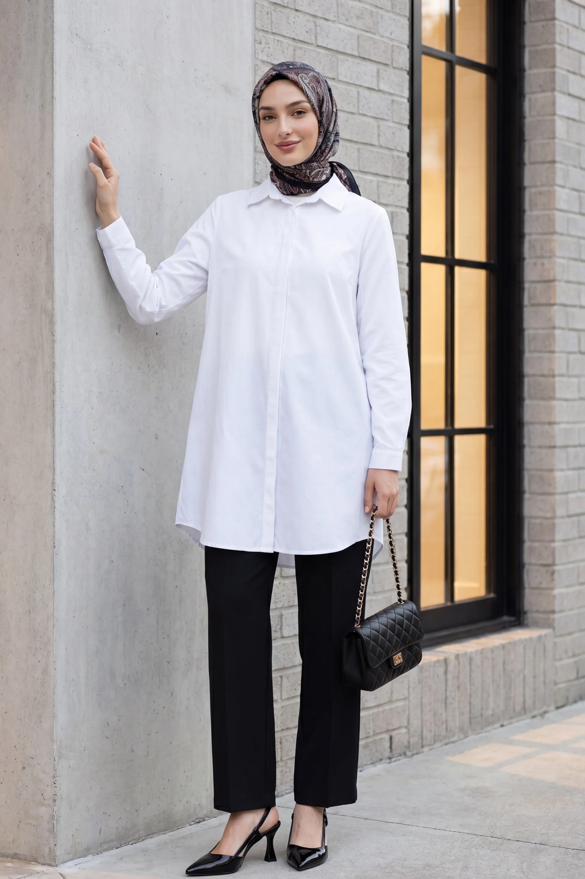 White Hidden Button Long Tunic Shirt - Podyumplus - by Peralane - photo 4