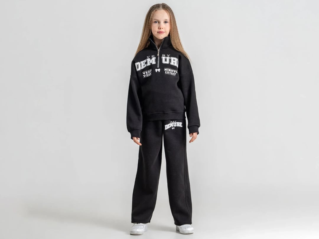 Demure Printed Zip Detail 3-Thread Fleece Girls' Tracksuit Set - Pampal Kids - by Peralane