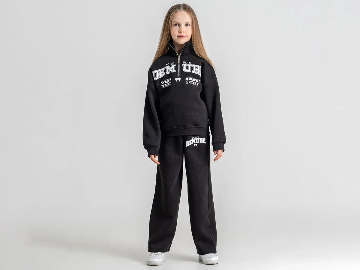 Demure Printed Zip Detail 3-Thread Fleece Girls' Tracksuit Set - Pampal Kids - by Peralane