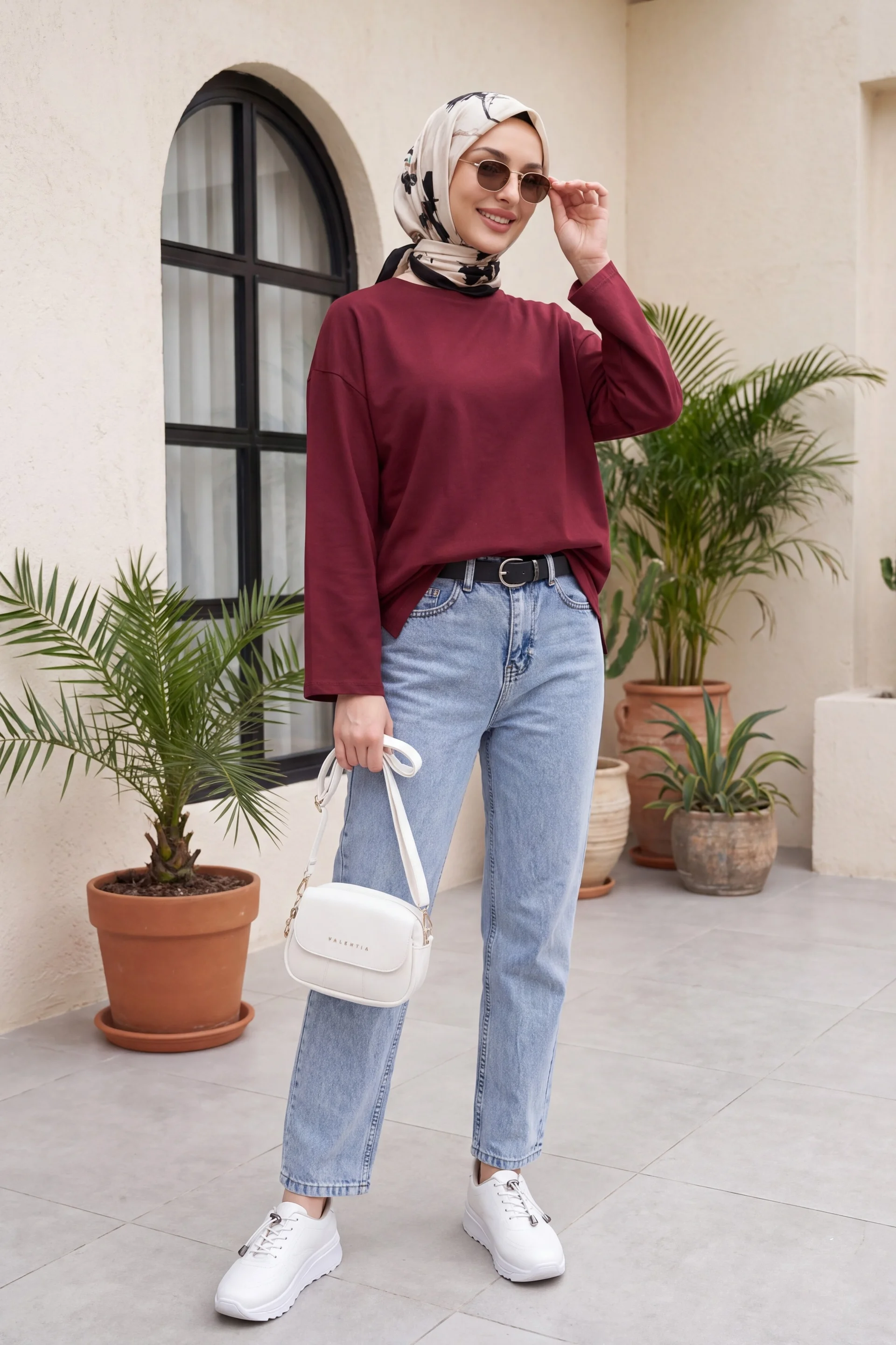 Metal Buckle Belted Snap Detail Denim Jeans - Ice Blue - Podyumplus - by Peralane