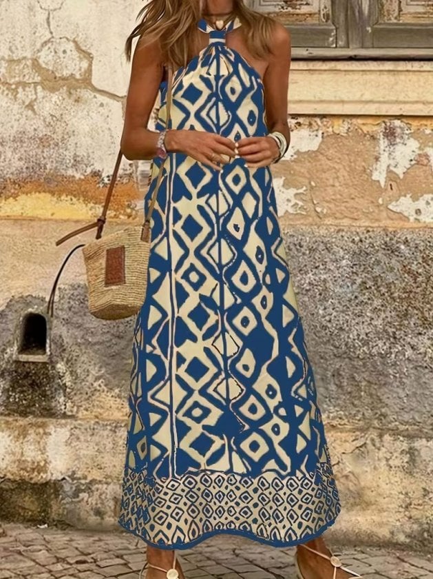 Women's Sleeveless Halter Neck Maxi Dress with Geometric Print - Janes - by Peralane - photo 2