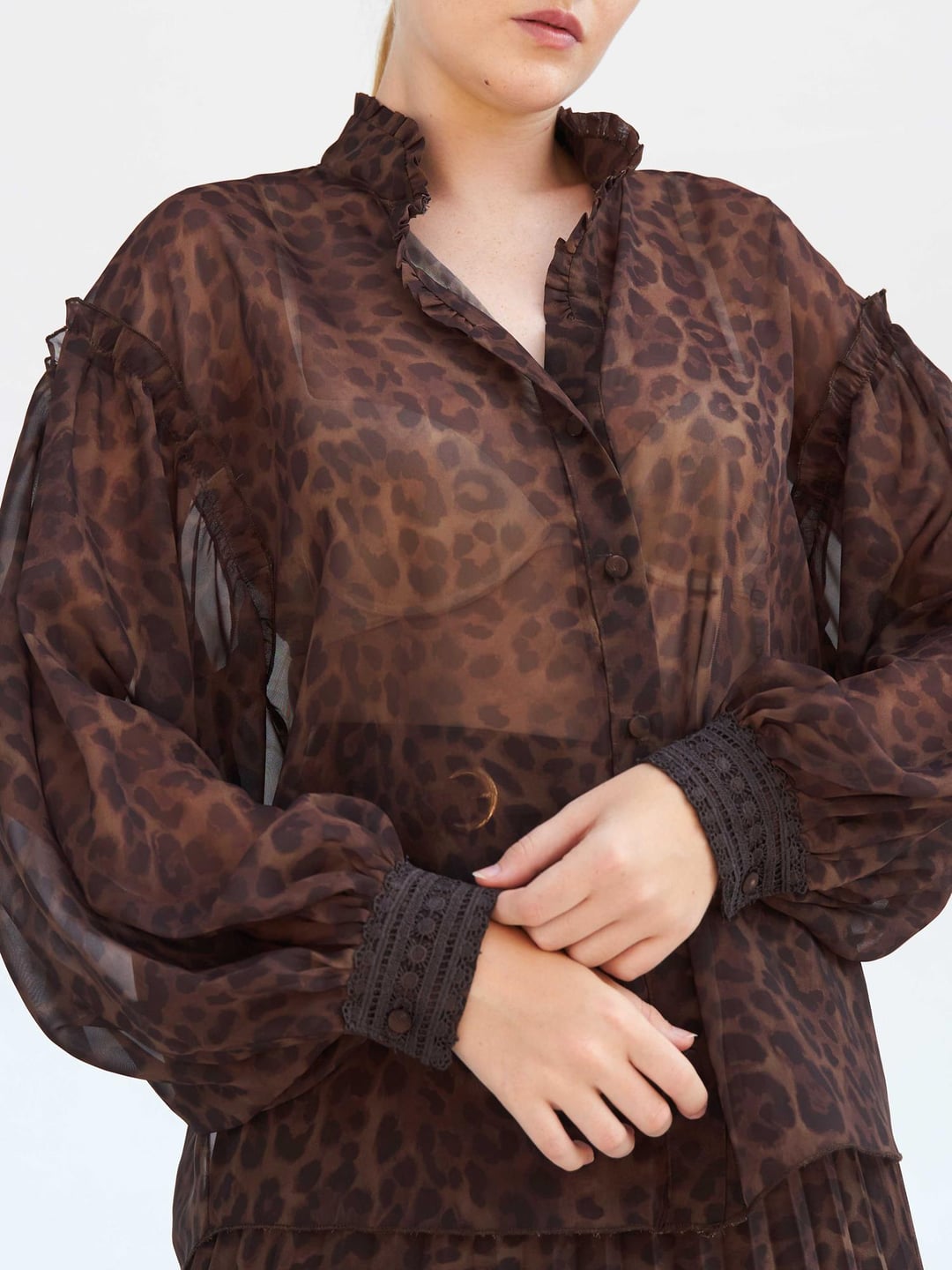 Sheer Leopard Print Blouse with Lace Cuffs - Lefon - by Peralane - photo 6