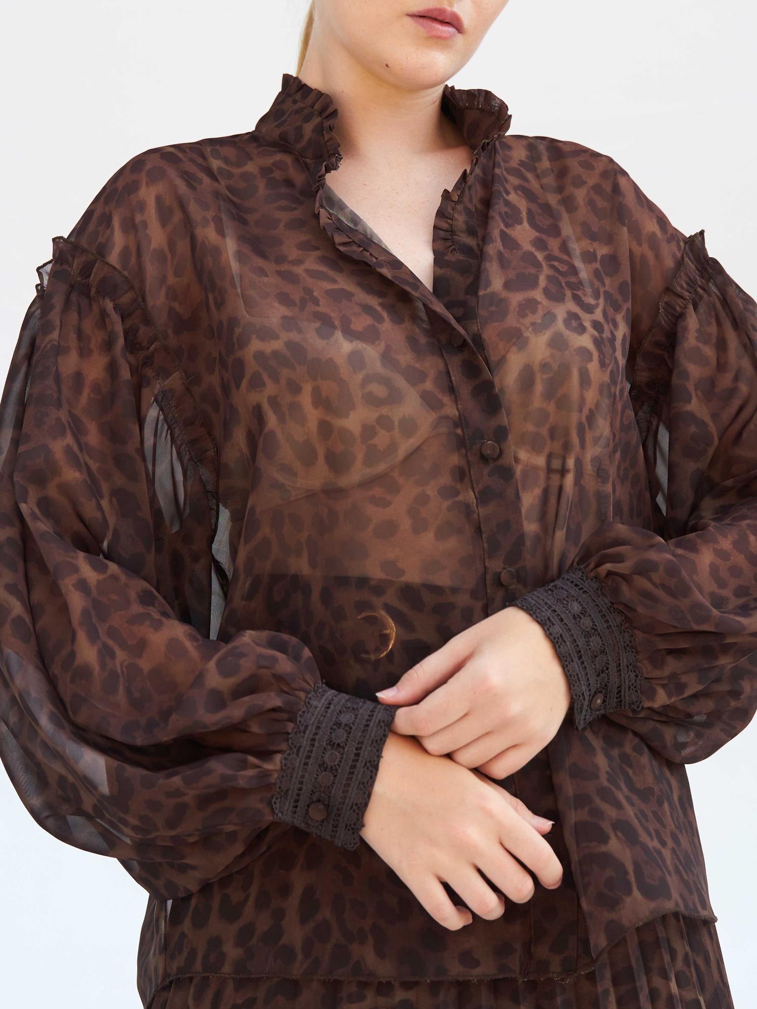 Sheer Leopard Print Blouse with Lace Cuffs - Lefon - by Peralane - photo 6