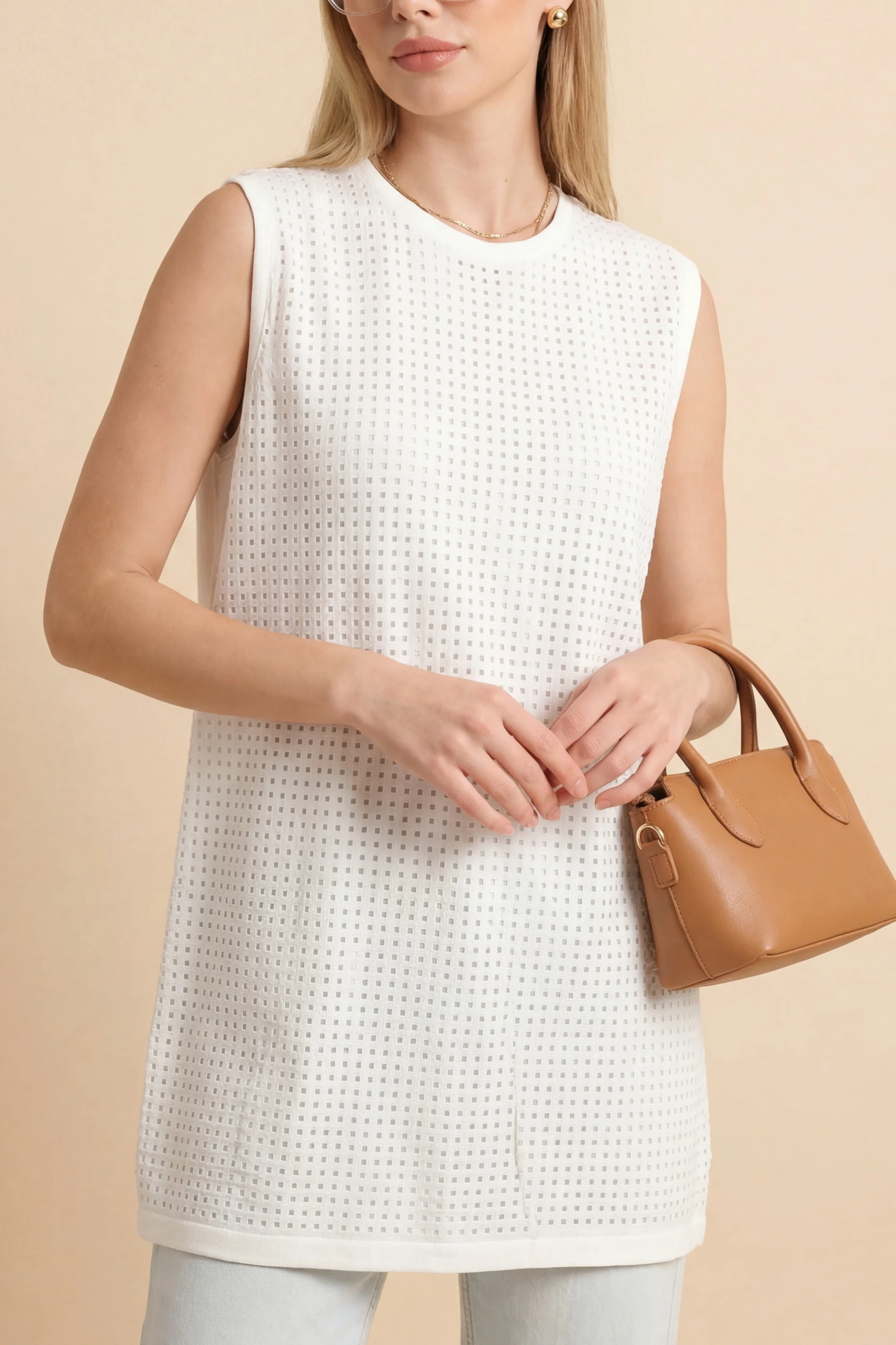 Stone Detail Sleeveless Tunic - Ecru - Podyumplus - by Peralane - photo 2