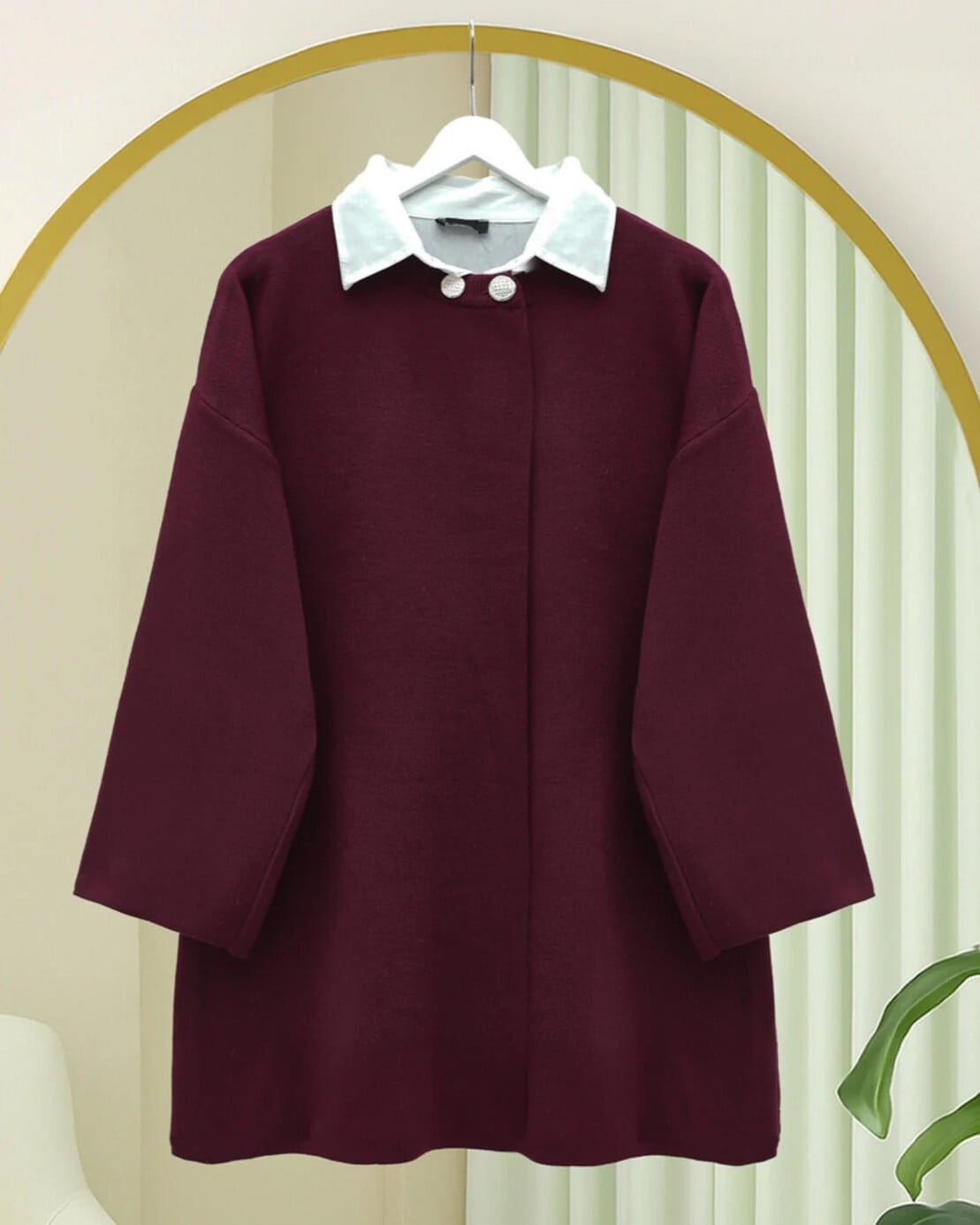 Double Button Casual Knit Poncho - Burgundy - Podyumplus - by Peralane