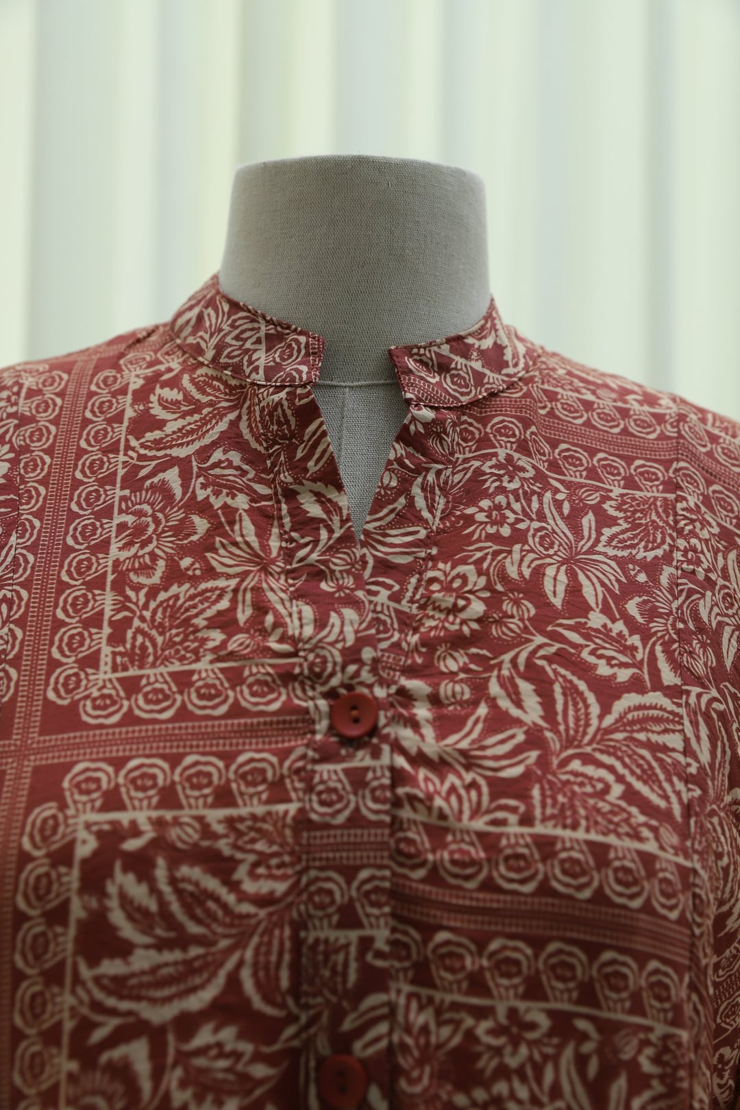 Half Button Mixed Print Sleeve Elastic Dress - Rust - Podyumplus - by Peralane - photo 8