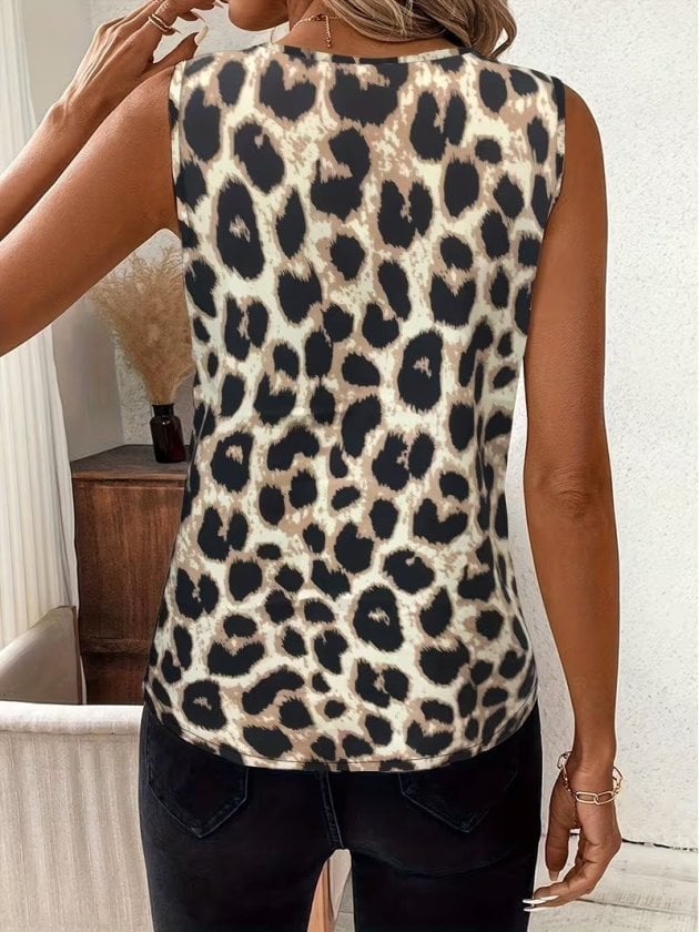 Women's Sleeveless V-Neck Leopard Print Suprem Blouse - Janes - by Peralane - photo 2